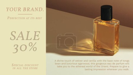 Illustration for Bottle of perfume in a glass bottle, sale banner. 3 d illustration - Royalty Free Image