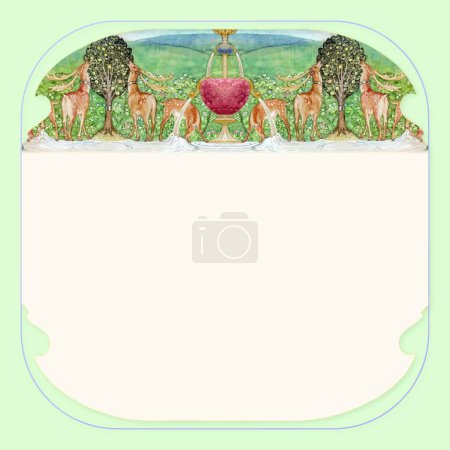 Illustration for Frame with deer in garden - Royalty Free Image