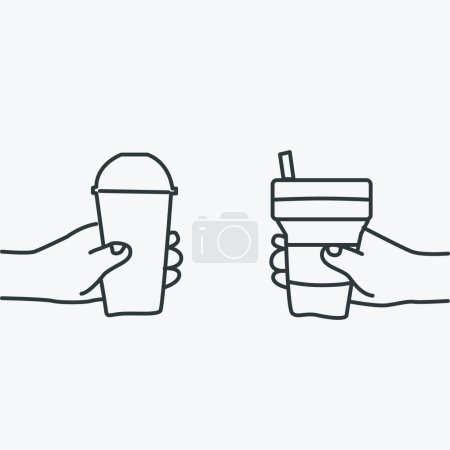 Ilustración de Vector delgada mano línea y taza de café - Imagen libre de derechos