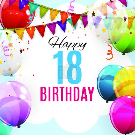 Ilustración de "Cute Template 18 Years Anniversary. Group of Colour Glossy Helium Balloons Background. Vector Illustration" - Imagen libre de derechos