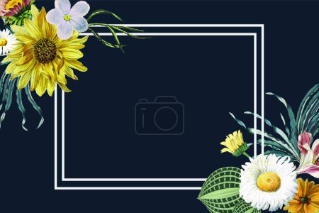Illustration for Colorful flower frame, greeting card template - Royalty Free Image
