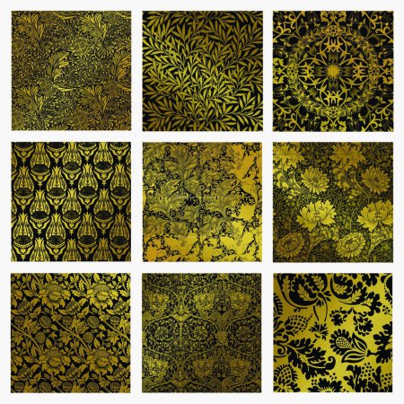 Illustration for Gold background set with floral pattern - Royalty Free Image