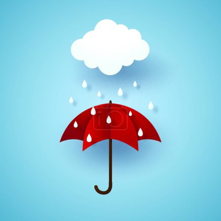 Illustration for Umbrella with rain , rainy season , paper art style - Royalty Free Image