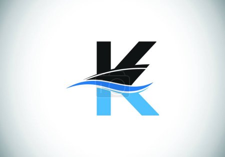 Photo for "Capital letter K with the ship, cruise, or boat logo design template," - Royalty Free Image