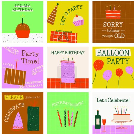 Illustration for Birthday party cards collection. vector illustration - Royalty Free Image