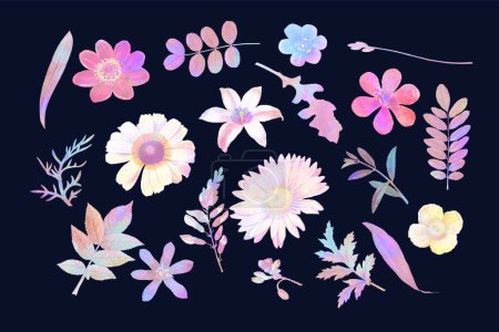 Illustration for Set of floral vector illustration. flowers, branches, leaves, flowers, buds. - Royalty Free Image