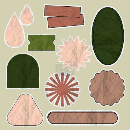 Illustration for Earth tone badge vector set in crumpled paper texture - Royalty Free Image