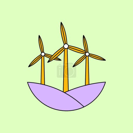 Téléchargez les illustrations : Autocollant vecteur énergie renouvelable avec illustration éolienne - en licence libre de droit