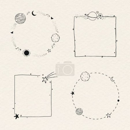 Illustration for Set of space planets stickers, borders - Royalty Free Image