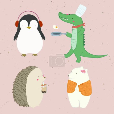Illustration for Cute animal doodle elements collection vector - Royalty Free Image