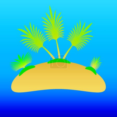 Téléchargez les illustrations : Modèle de publicité d'une entreprise de voyage vecteur île inhabitée avec des palmiers - en licence libre de droit