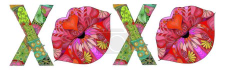 Illustration for "Word XOXO with silhouette of lips. Vector decorative zentangle object" - Royalty Free Image