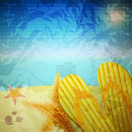Illustration for Sandals and starfish at beach nature summer vector background - Royalty Free Image