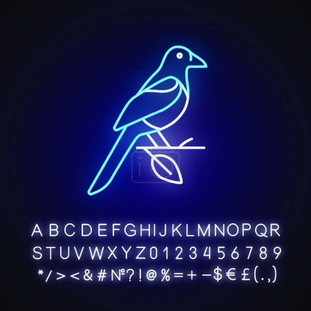 Téléchargez les illustrations : "Oriental magpie néon icône de lumière" - en licence libre de droit