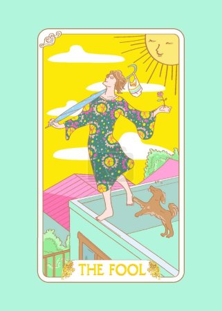 Illustration for "Tarot in pastel colorful design THE FOOL in present theme cartoon." - Royalty Free Image