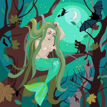 Ilustración de Lindo personaje de dibujos animados sirena - Imagen libre de derechos