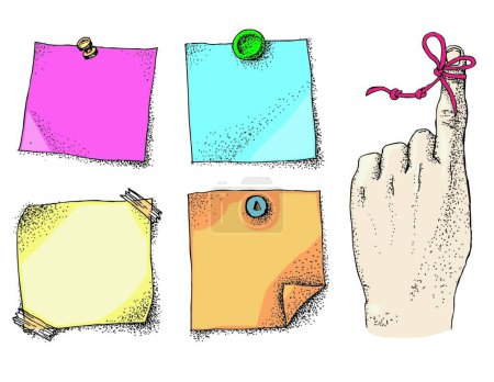 Illustration for "Reminder string on finger and paper stickers" - Royalty Free Image