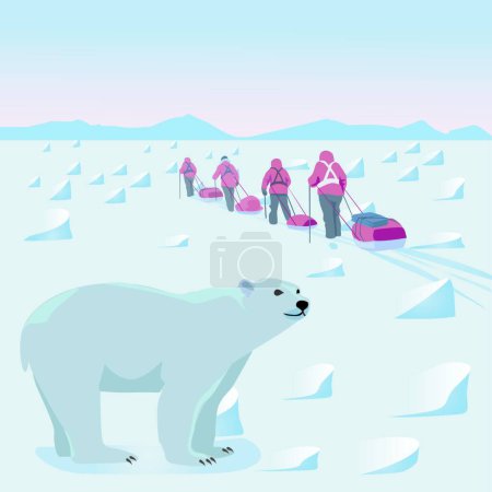 Téléchargez les illustrations : Expédition dans l'Arctique illustration vectorielle - en licence libre de droit