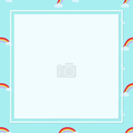 Ilustración de Marco cuadrado azul, lindo patrón de arco iris clipart vector del tiempo - Imagen libre de derechos