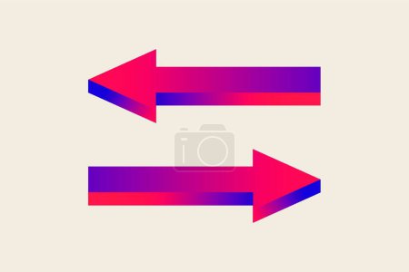 Illustration for Arrow sticker, two way traffic road direction sign in red gradient design vector - Royalty Free Image