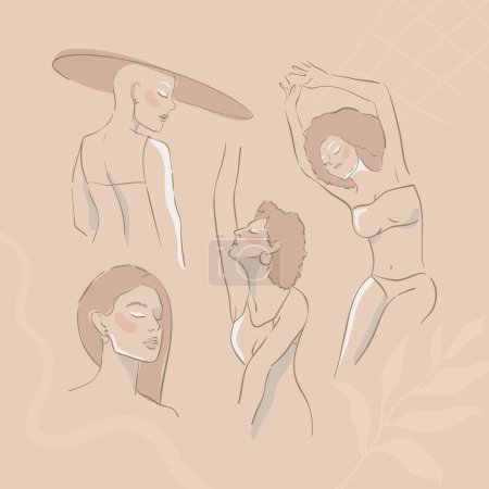 Ilustración de Conjunto de modelos femeninos en un estilo moderno. ilustración vectorial - Imagen libre de derechos