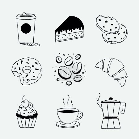 Téléchargez les illustrations : Ensemble de café et de bonbons - en licence libre de droit