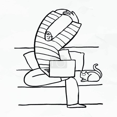 Illustration for Man in a striped sweater and a cat - Royalty Free Image