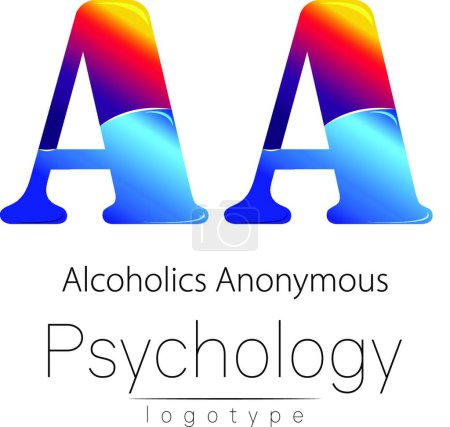Illustration for Modern logo of Psychology. Creative style. Logotype in vector. Design concept. Brand company. Blue and red color letter A on white background. Symbol alcoholics anonymous. - Royalty Free Image