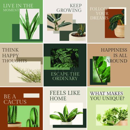 Téléchargez les illustrations : Ensemble de plantes vertes en pots - en licence libre de droit