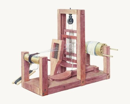 Téléchargez les illustrations : Vintage ancien métier à tisser en bois isolé sur fond blanc - en licence libre de droit