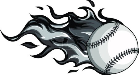 Téléchargez les illustrations : "Baseball monochromatique avec flammes en fond blanc illustration vectorielle" - en licence libre de droit
