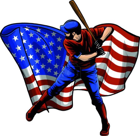 Illustration for Baseball player with american flag vector illustratio - Royalty Free Image