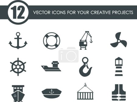 Téléchargez les illustrations : Icônes vectorielles portuaires, illustration vectorielle colorée - en licence libre de droit