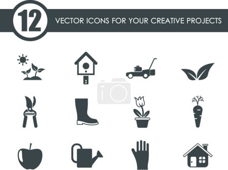 Téléchargez les illustrations : Icônes de jardinage illustration vectorielle - en licence libre de droit