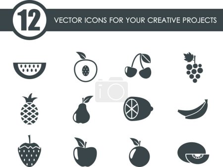 Téléchargez les illustrations : Icônes de fruits illustration vectorielle - en licence libre de droit