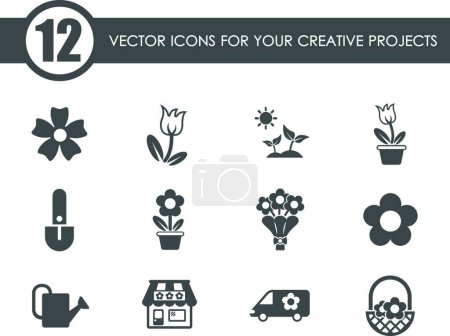 Ilustración de Flores iconos, ilustración simple vector - Imagen libre de derechos