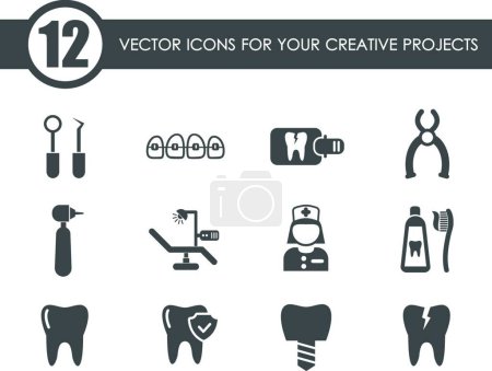 Téléchargez les illustrations : Icônes vectorielles dentaires, illustration vectorielle colorée - en licence libre de droit