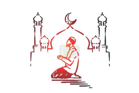 Téléchargez les illustrations : "Ramadan religious holiday concept sketch. Hand drawn isolated vector illustration" - en licence libre de droit