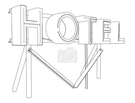 Illustration for "Contour of an advertising rack with the word hotel from black lines isolated on a white background. Side view. Vector illustration" - Royalty Free Image
