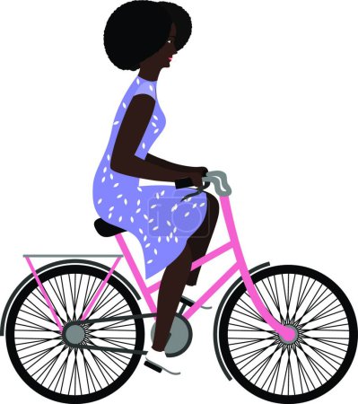 Illustration for "Black woman riding a bicycle. Flat illustration" - Royalty Free Image