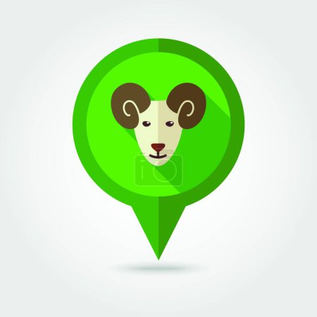 Illustration for Sheep flat pin map icon. Animal head vector - Royalty Free Image