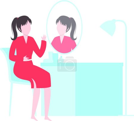 Téléchargez les illustrations : A female lady sitting on a chair seeing herself in the mirror. - en licence libre de droit