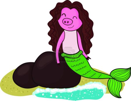 Ilustración de Dibujos animados cerdo sirena vector ilustración - Imagen libre de derechos