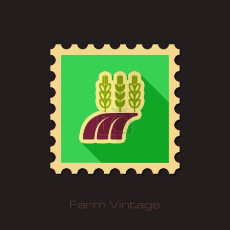 Illustration for "Ears of Wheat, Barley, Rye on Field retro stamp" - Royalty Free Image