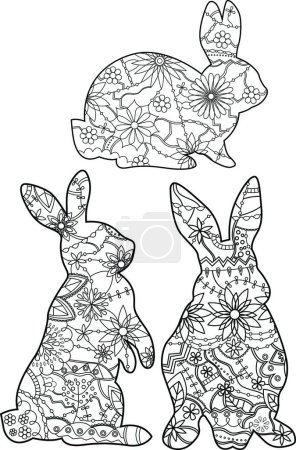 Illustration pour "Jeu de coloriage lapins illustration vectorielle" - image libre de droit