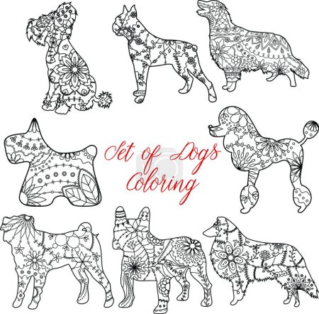 Téléchargez les illustrations : "Jeu de coloriage chien illustration vectorielle" - en licence libre de droit
