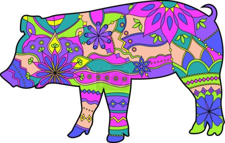 Téléchargez les illustrations : "Cochon coloré "illustration vectorielle icône - en licence libre de droit
