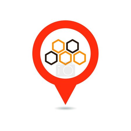 Illustration for Honeycomb bee vector pin map icon - Royalty Free Image