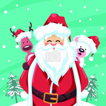 Ilustración de "Santa Claus diseño con renos y oso de Navidad" - Imagen libre de derechos
