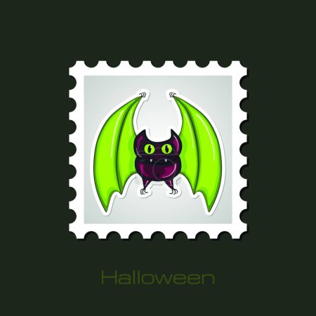 Téléchargez les illustrations : "Illustration vectorielle du timbre Halloween chauve-souris" - en licence libre de droit